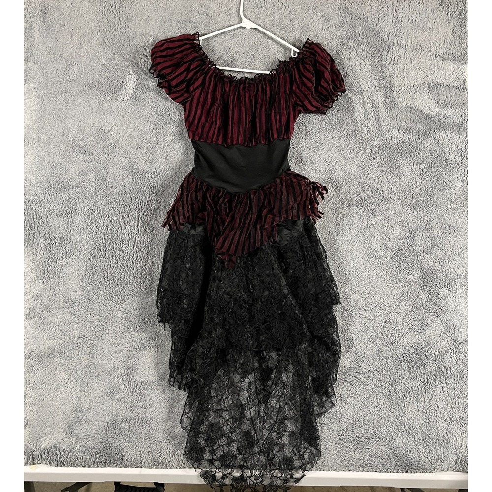 Spirit Halloween Gothic Pirate Dress Womens Small Burgundy Striped Lace High Low